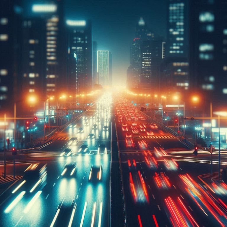 roads with blurred traffic lights at night (2)